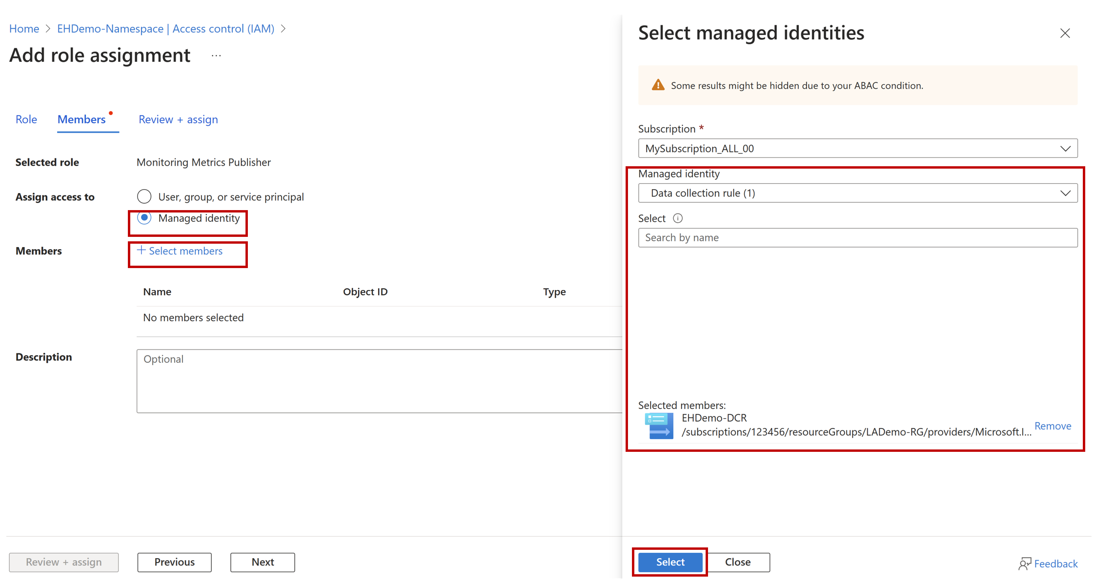 Capture d’écran montrant comment attribuer une identité managée.