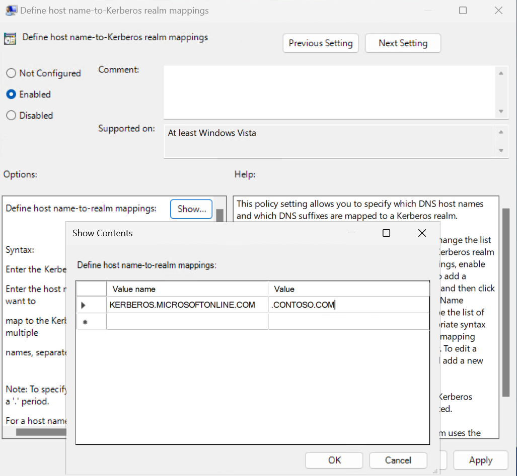 Screenshot to define how-name-to-Kerberos real mappings.