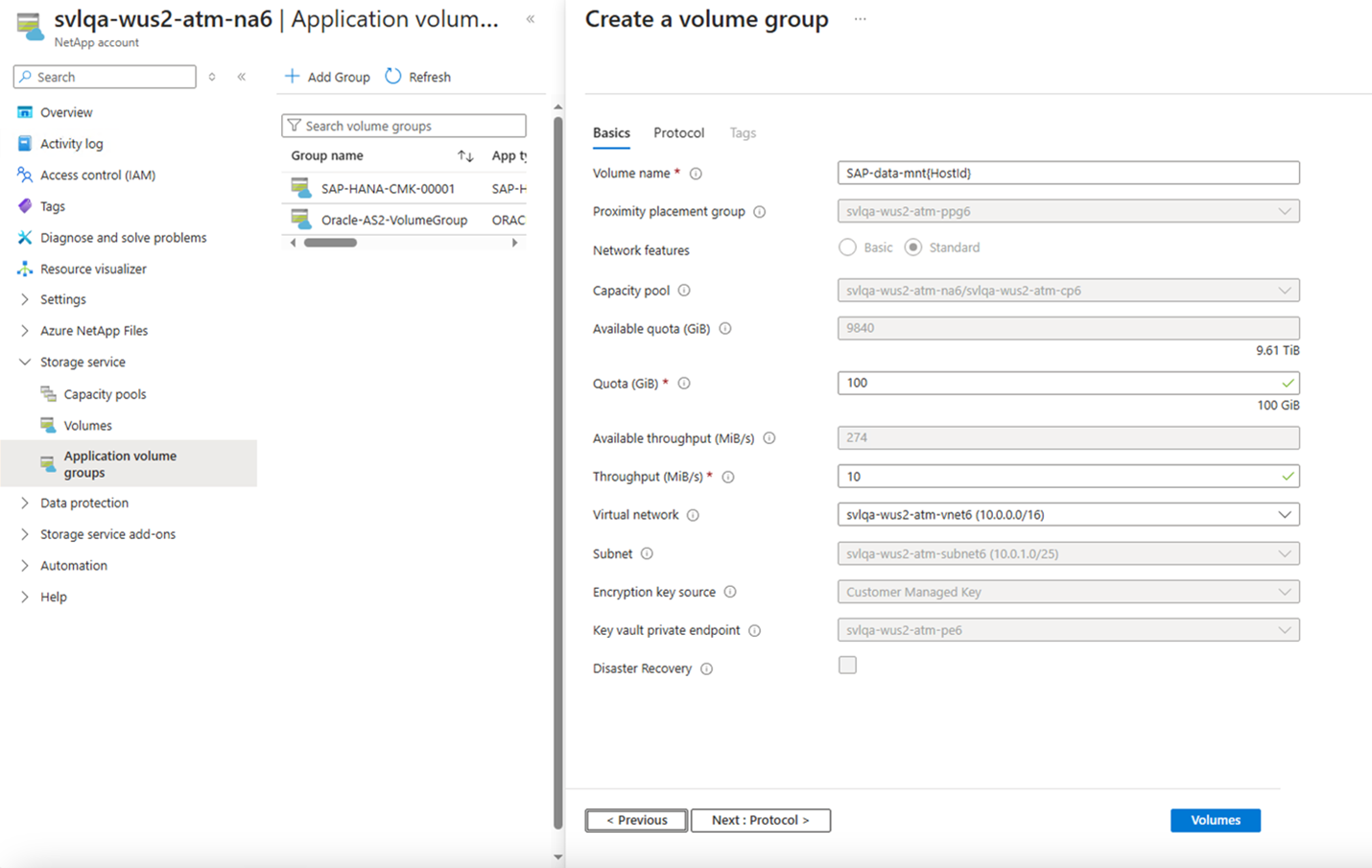 Capture d'écran montrant l'onglet Général de la page Créer un groupe de volumes.
