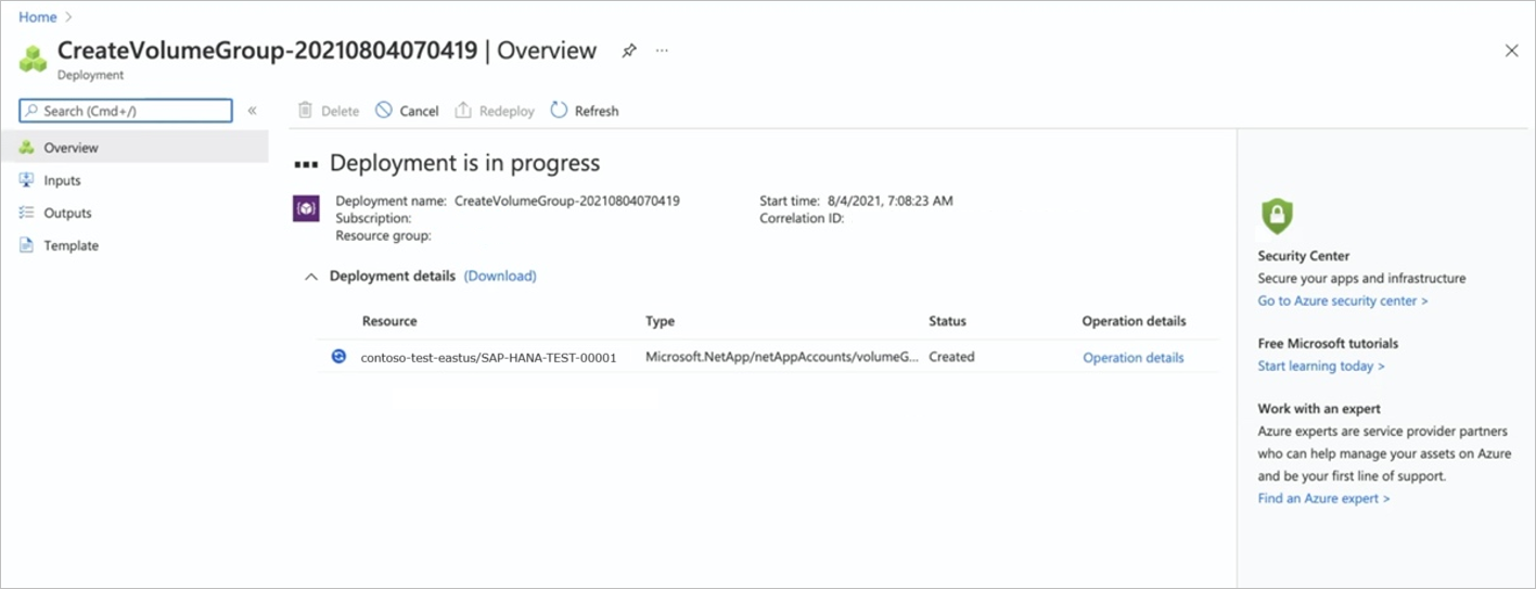 Capture d’écran montrant la fenêtre Déploiement en cours.