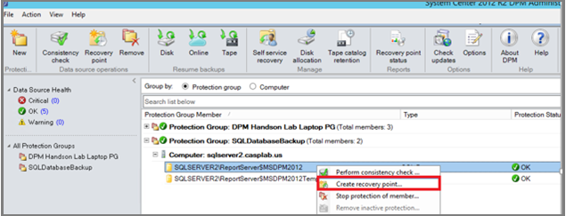 Capture d’écran montrant comment commencer à créer le point de récupération en ligne.