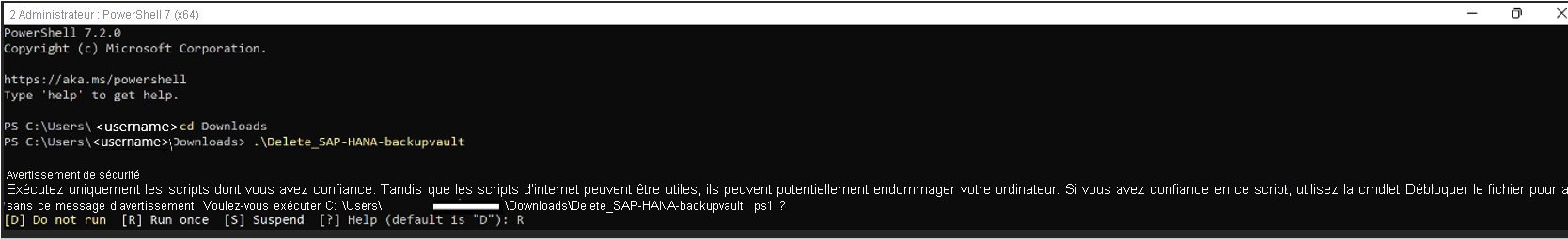 Capture d’écran montrant comment supprimer un coffre en utilisant Cloud Shell.