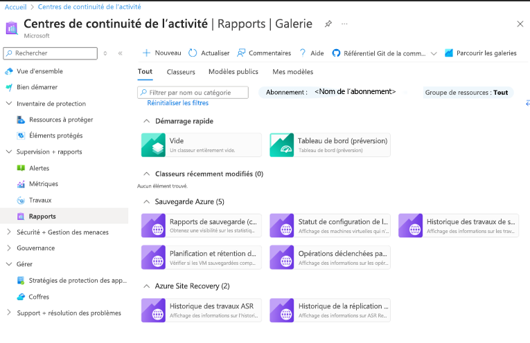 Capture d’écran qui illustre le tableau de bord permettant d’afficher des rapports.