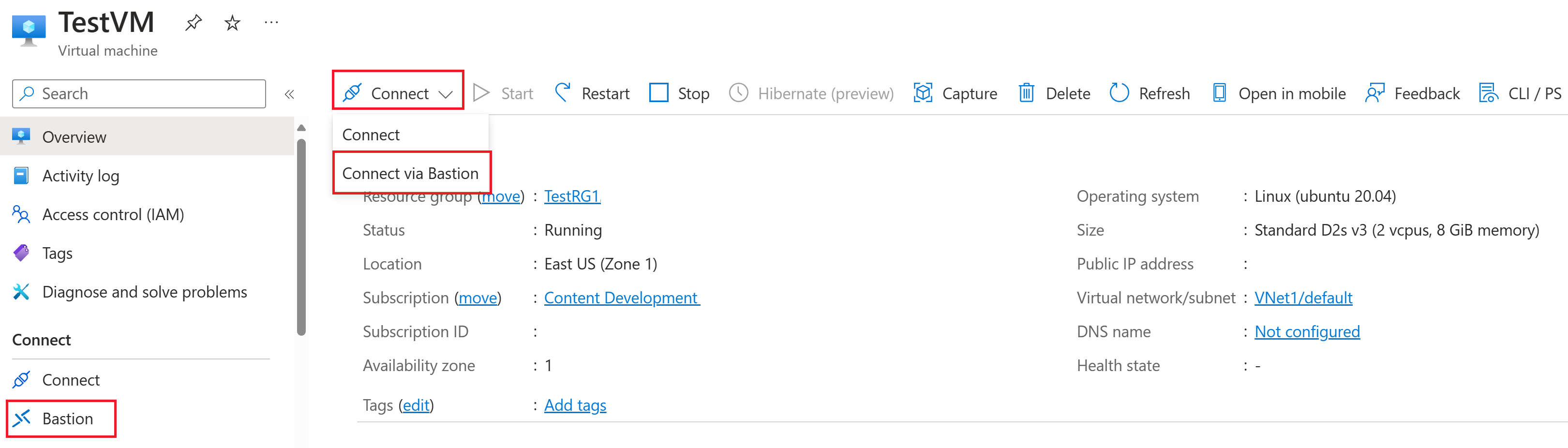Capture d’écran montrant la page de présentation d’une machine virtuelle.