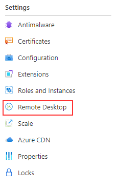 Image illustrant la sélection de l’option Bureau à distance sur le Portail Azure