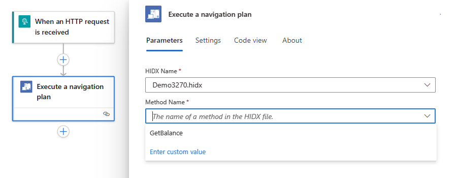 Screenshot shows Standard workflow designer, 3270 action, and selected method.