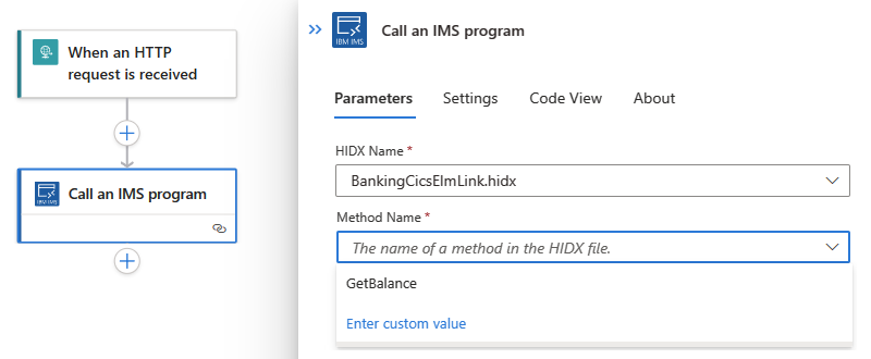Screenshot shows IMS action with selected HIDX file and method.