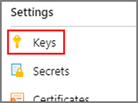 Capture d’écran de l’option Clés dans le menu de navigation des ressources.