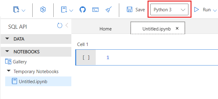 Capture d’écran de l’option de noyau Python dans l’éditeur de notebook.