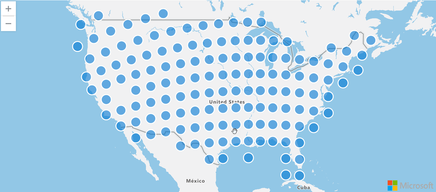 Capture d’écran des exemples d’événements storm affichés à l’aide de geojson.