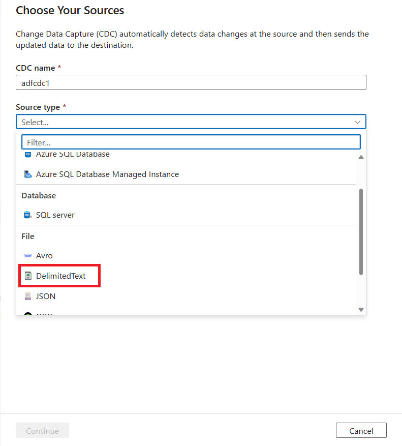 Capture d’écran montrant la fenêtre volante du processus guidé avec les options de source dans un menu déroulant.