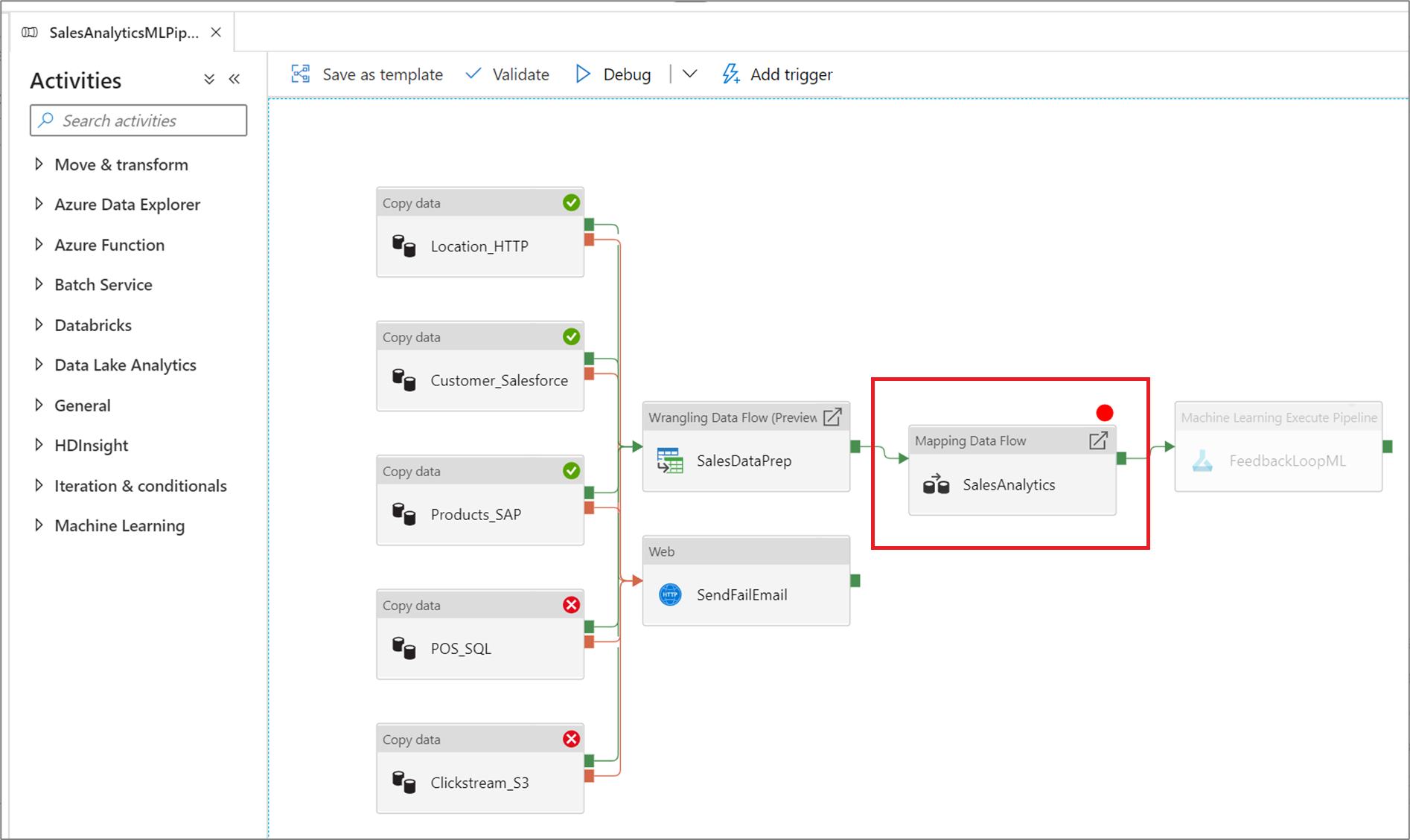 Breakpoints on the pipeline canvas