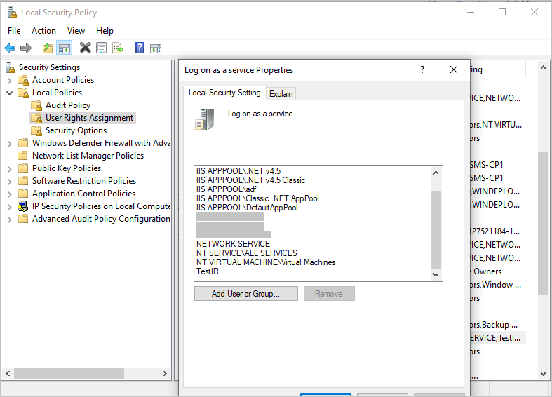 Capture d’écran du volet de propriétés « Ouvrir une session en tant que service ».