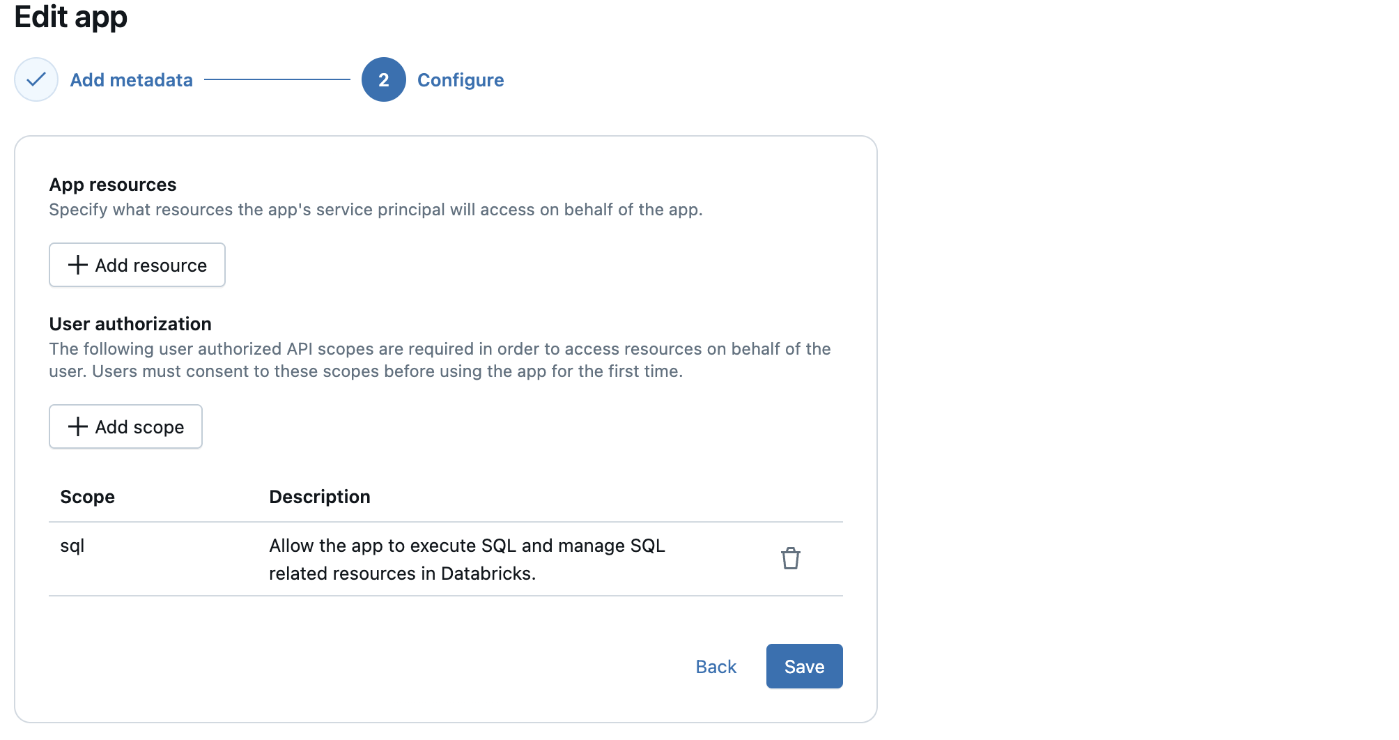 Ajouter des étendues d’autorisation utilisateur à une application Databricks