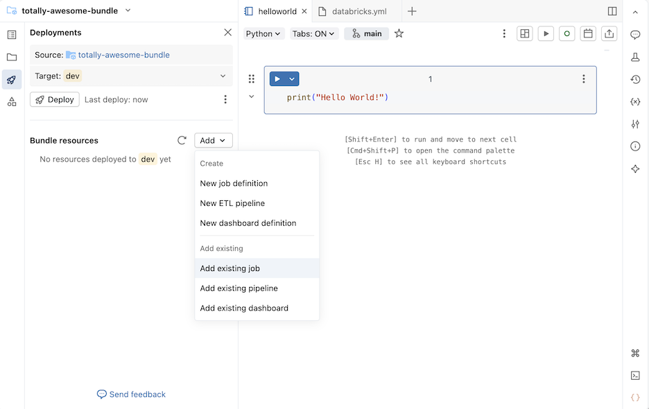Ajouter un travail, un pipeline ou un tableau de bord existant