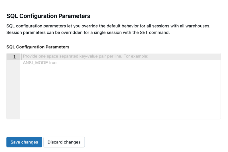 montrant ANSI_MODE définie sur true pour tous les entrepôts SQL