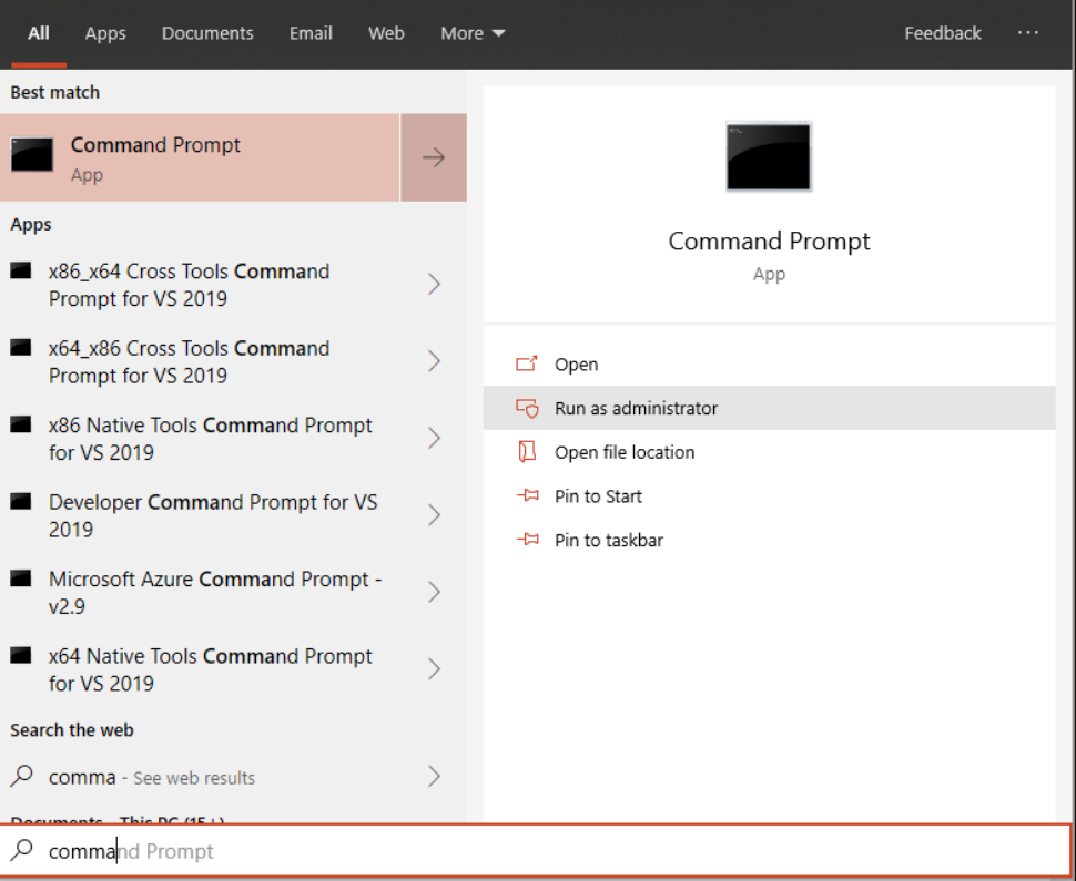 Capture d’écran montrant où sélectionner Exécuter en tant qu’administrateur.
