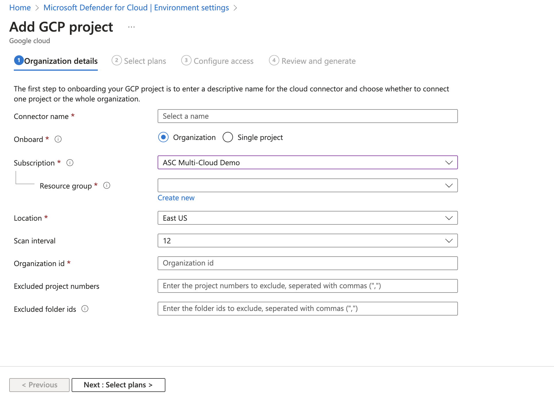 Capture d’écran de la page des détails de l’organisation du processus d’intégration de l’organisation GCP.