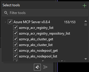 Capture d’écran du volet de conversation avec le bouton Sélectionner des outils cliqué dans Visual Studio 2022.