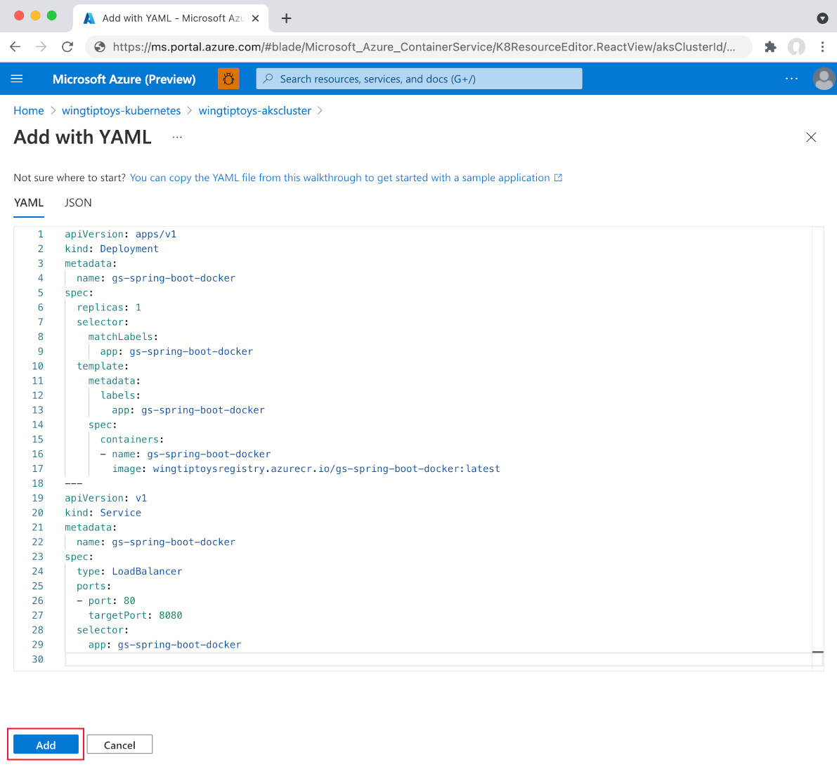 Affichage des ressources Kubernetes, ajouter une ressource.