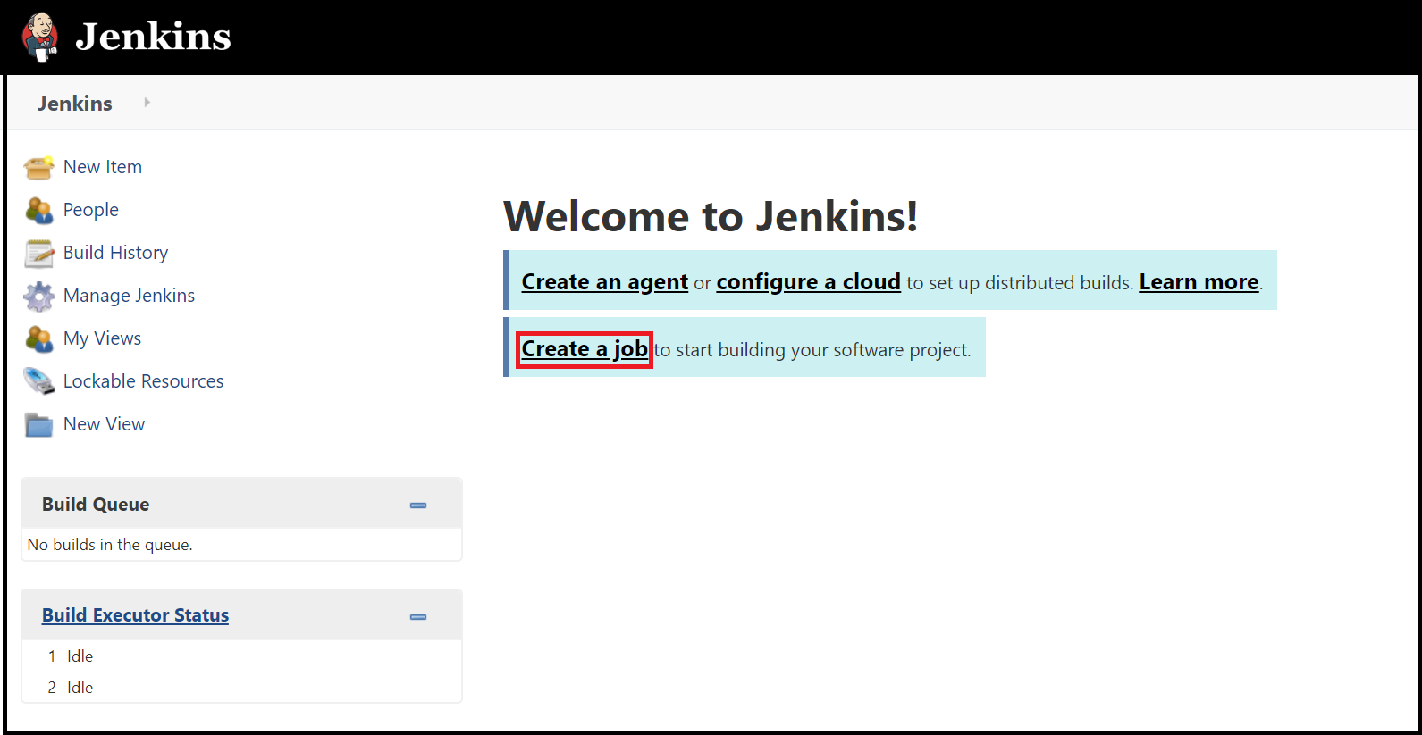 Page d'accueil de la console Jenkins