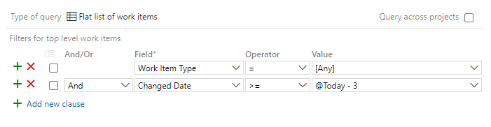 Capture d’écran montrant l’Éditeur de requête avec le champ Date de modification défini sur >= 3.