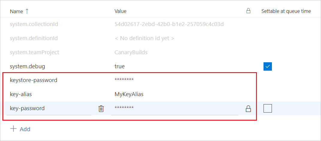 variables de signature Android