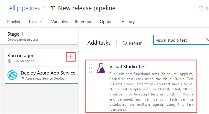 Ajout d’une tâche Visual Studio Test