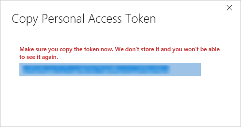 Copy Personal Access Token dialog