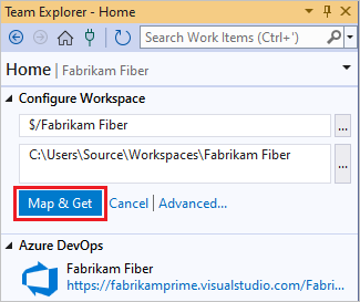 Capture d'écran montrant le mappage de l'espace de travail pour obtenir du code.