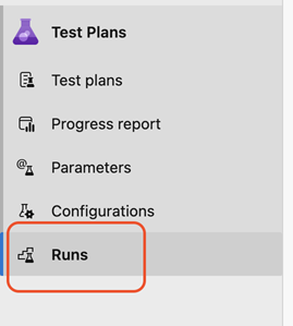 Capture d’écran montrant l’option Exécutions dans le menu côté Plans de test.