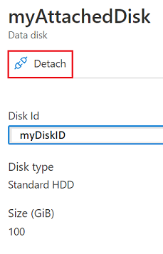 Capture d’écran montrant la fonction Détacher sur la page Disque de données.