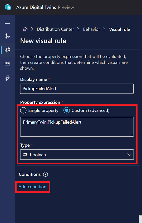 Capture d’écran de l’ajout d’une condition pour la deuxième règle visuelle dans 3D Scenes Studio.