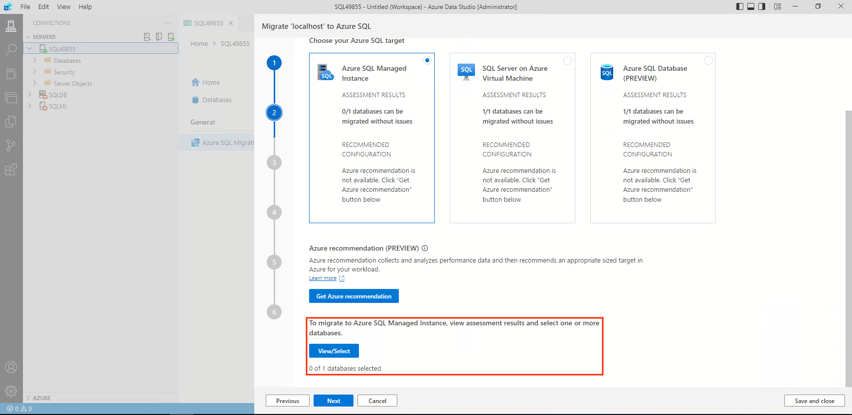 Screenshot that shows view/select assessment results.