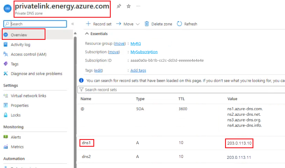 Capture d’écran montrant la zone DNS.