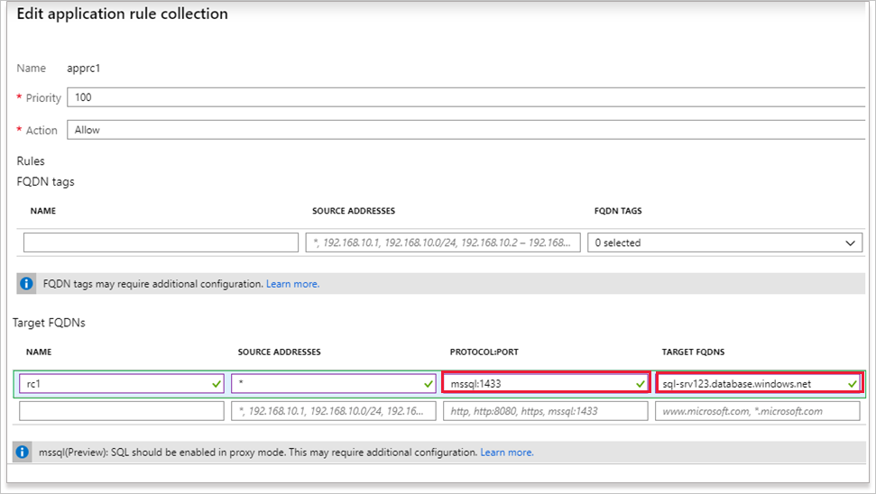 règle d’application avec nom de domaine complet SQL