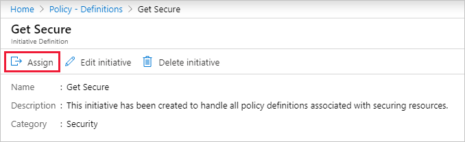 Capture d’écran du bouton « Affecter » dans la page Définition d’initiative.