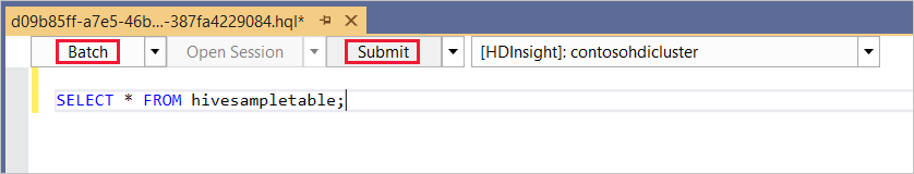Envoyer une requête Hive par lot, Visual Studio.