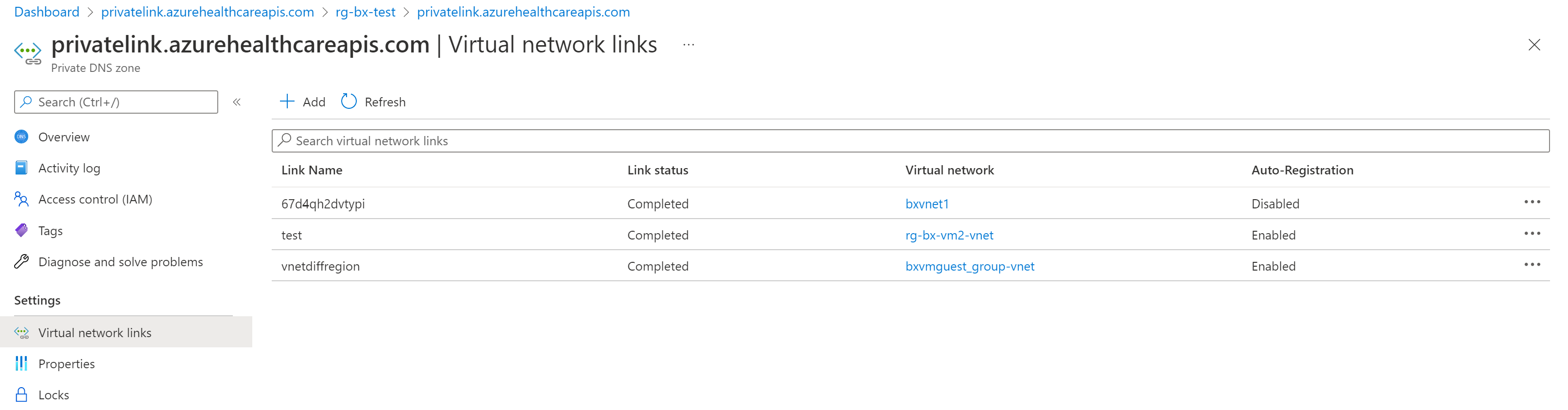 Liaisons de réseau virtuel Private Link.