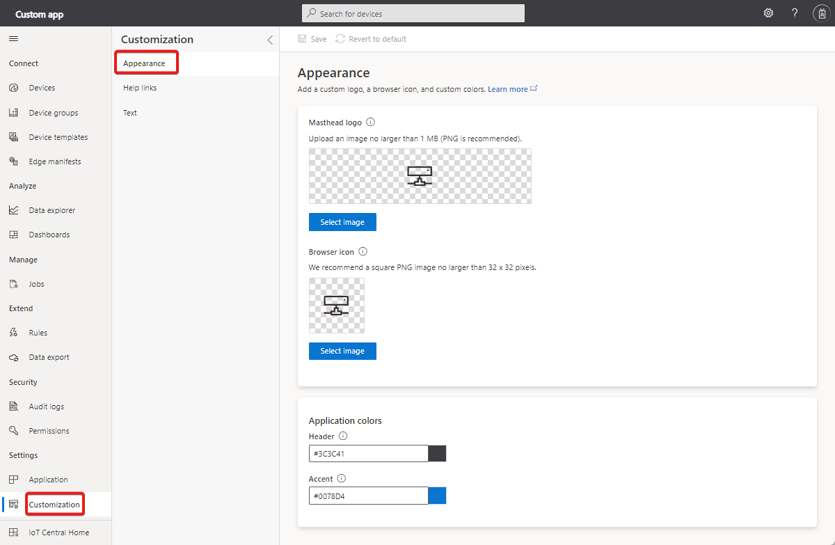 Capture d’écran montrant la page de personnalisation de l’apparence.