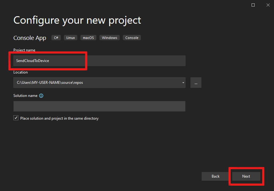 Capture d’écran de la fenêtre contextuelle « Configurer un nouveau projet » dans Visual Studio.