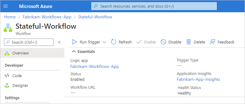 Capture d’écran d’un workflow sélectionné avec les options de gestion et de révision.