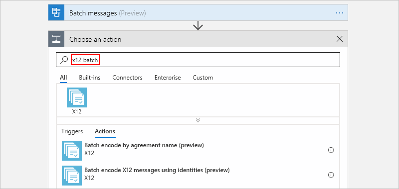 Sélection de l’action d’encodage par lots X12