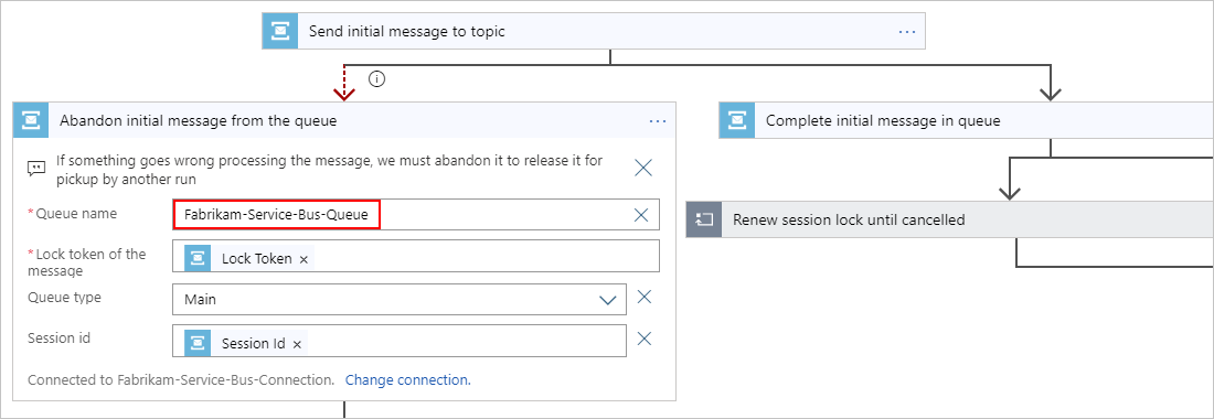 Détails de l’action Service Bus « Abandonner le message initial de la file d’attente »