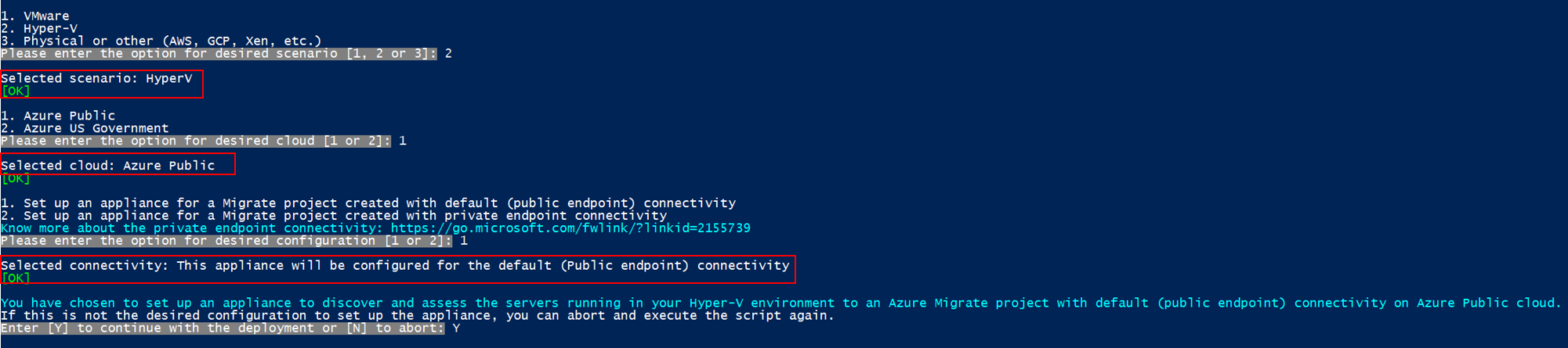 Screenshot that shows how to set up Hyper-V appliance with desired configuration.