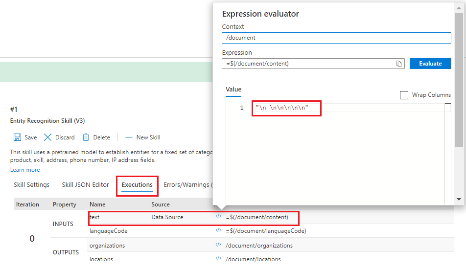 Capture d’écran de l’évaluateur d’expression pour l’entrée de texte.