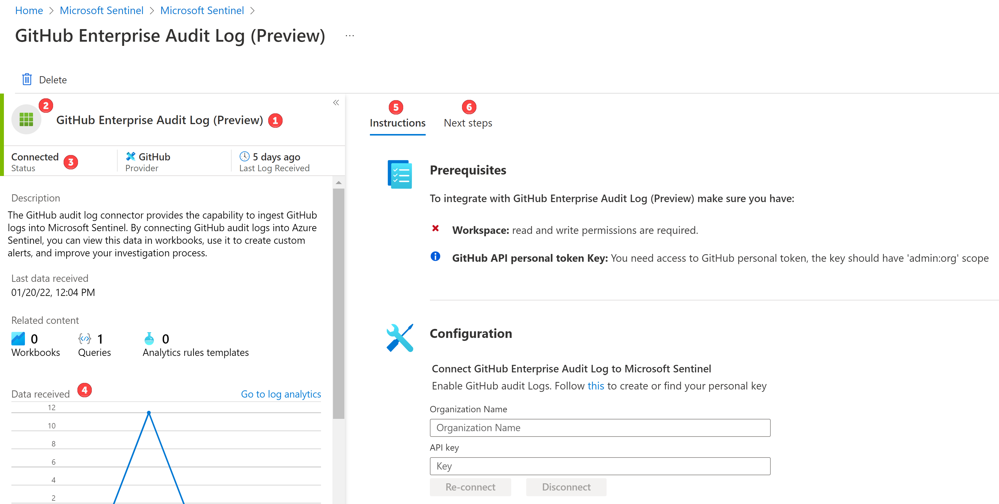 Screenshot of a sample data connector page.