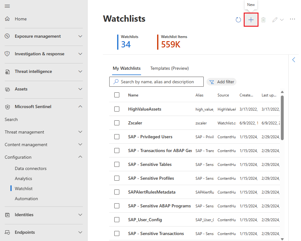 Capture d’écran de l’option Ajouter une watchlist sur la page watchlist.