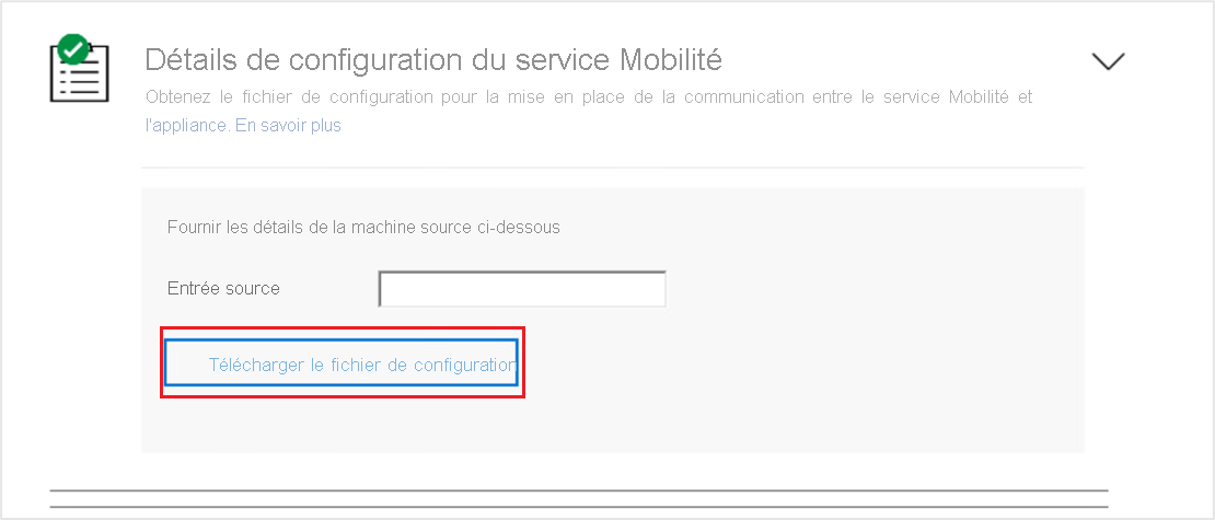 Image montrant l’option Télécharger le fichier de configuration du service Mobilité