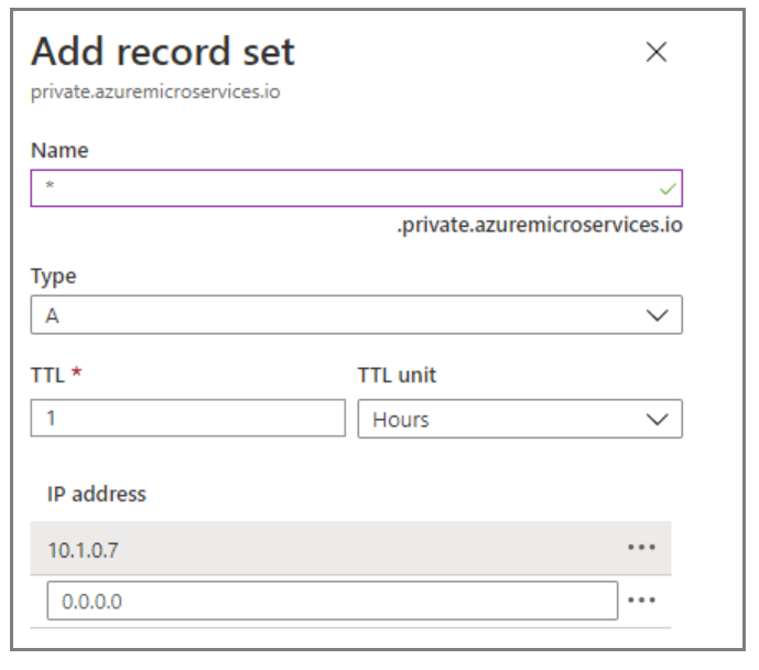 Capture d’écran du portail Azure montrant la page Ajouter un jeu d’enregistrements.